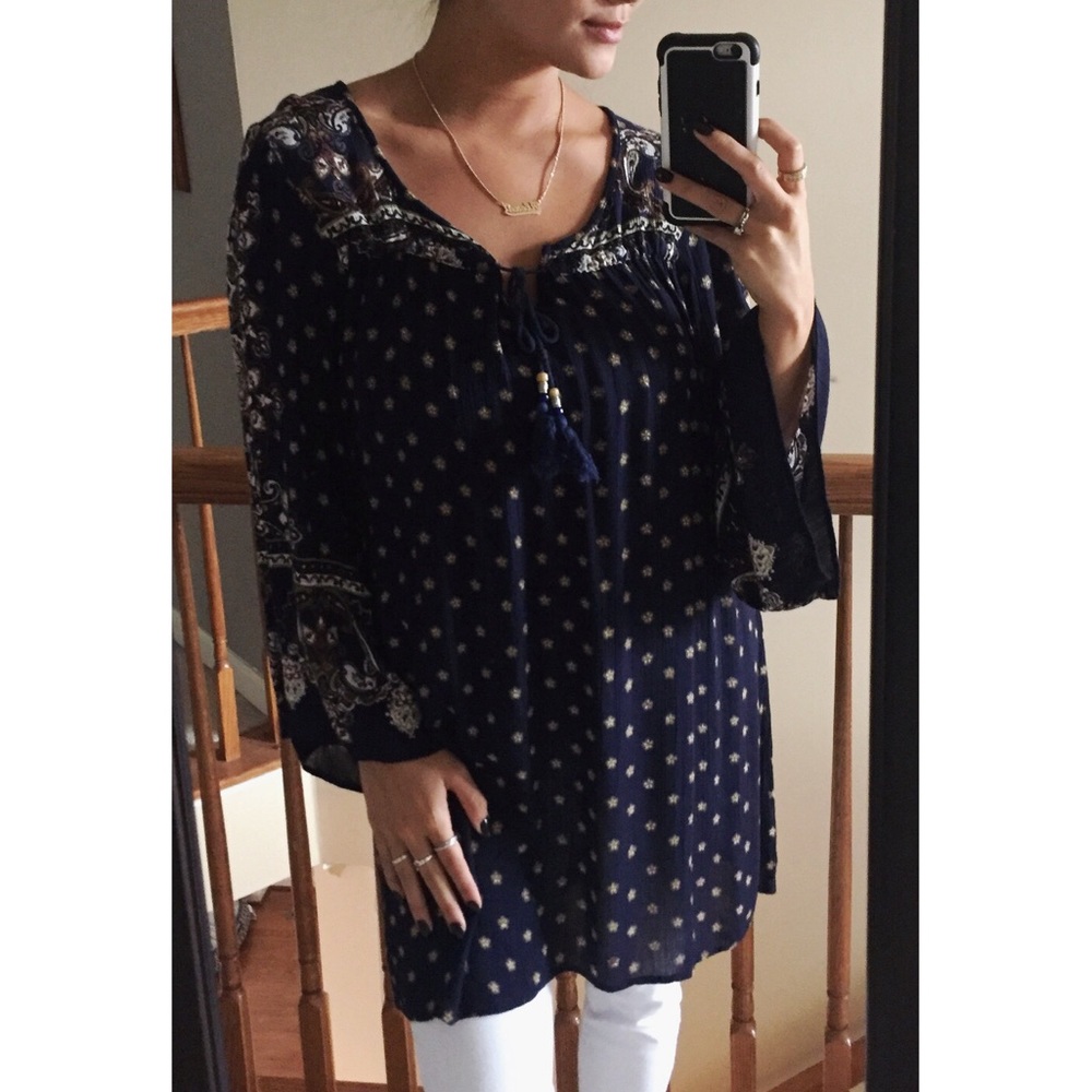 5/$25 Angie Boho Printed Tunic with Bell Sleeves - Picture 1 of 6